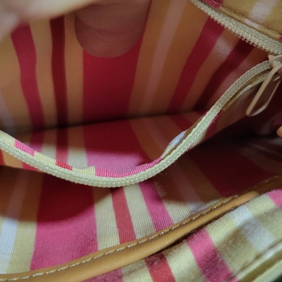 Etienne Aigner Pink and Cream Striped Canvas mini Bag/ Wristlet Bag - Picture 4 of 6